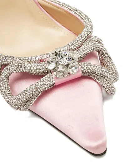 Pre-owned Mach&mach 100mm Satin Crystal Bow Sandals In Pink