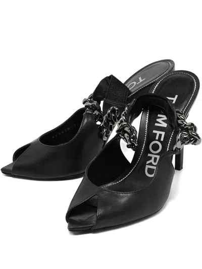 Pre-owned Tom Ford Chain-detail Peep-toe Pumps In Black