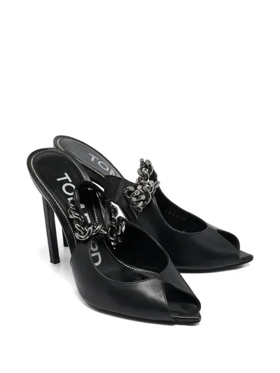 Pre-owned Tom Ford Chain-detail Peep-toe Pumps In Black
