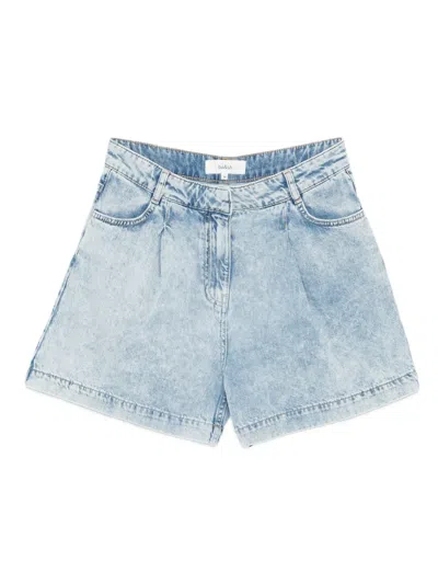 Ba&sh Filou Pleated Denim Shorts In Blue