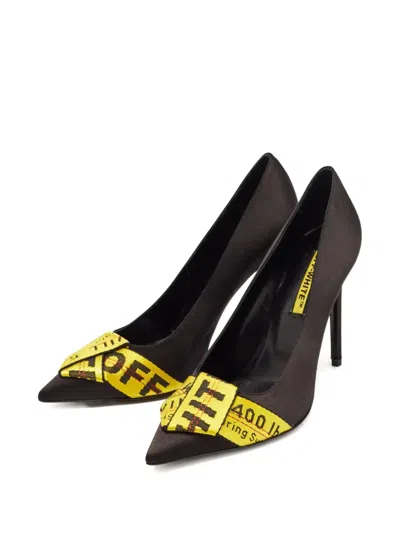 Pre-owned Off-white 110mm Satin Ribbon Pumps In Black