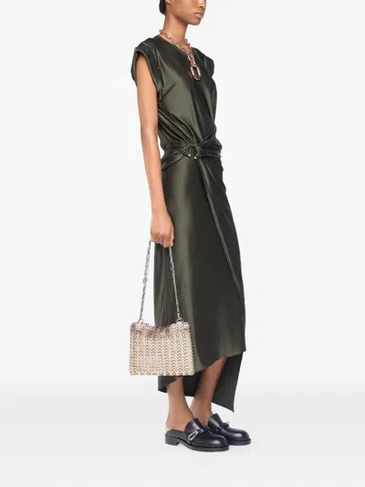 Rabanne Olive Draped Long Dress In Green