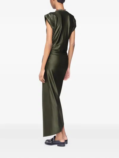Rabanne Olive Draped Long Dress In Green