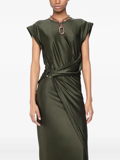 Rabanne Olive Draped Long Dress In Green