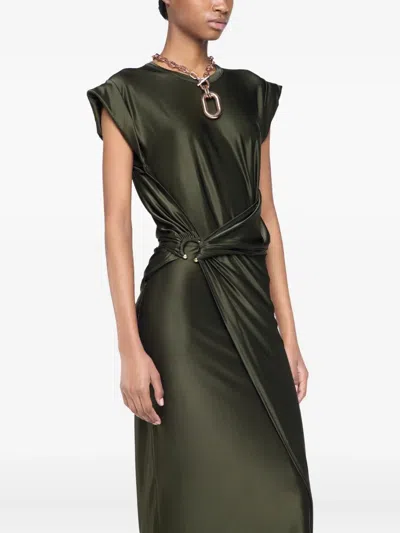 Rabanne Olive Draped Long Dress In Green