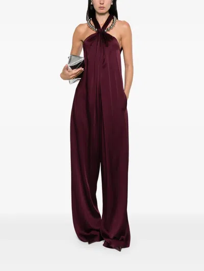 Stella Mccartney Womens Embellished Wide-leg Woven Jumpsuit Bordeaux