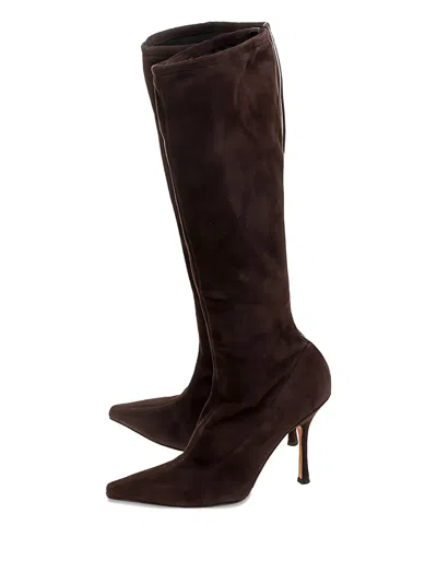 Pre-owned Jimmy Choo 105mm Pointed-toe Suede Knee-high Boots