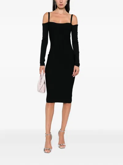 Mugler Ribbed Off-shoulder Mini Dress In Black