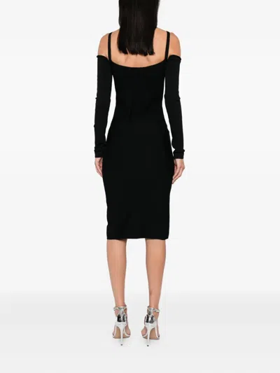 Mugler Ribbed Off-shoulder Mini Dress In Black