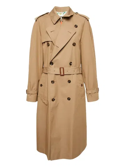 Pre-owned Gucci Double-breasted Belted Trench Coat In Brown