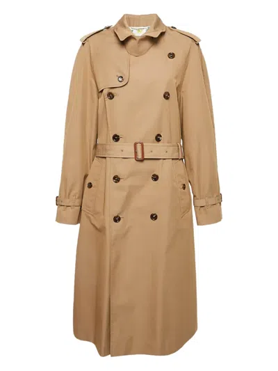 Pre-owned Gucci Double-breasted Belted Trench Coat In Brown