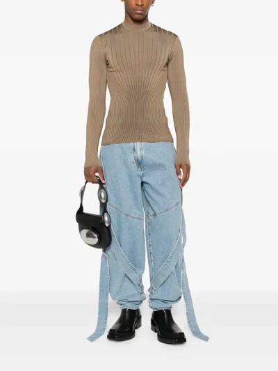 Mugler Ribbed High-neck Jumper In Brown