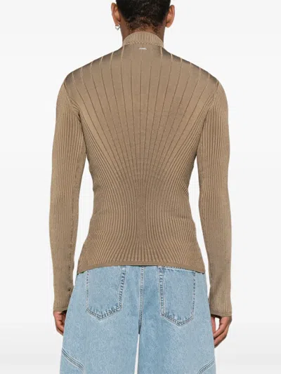 Mugler Ribbed High-neck Jumper In Brown