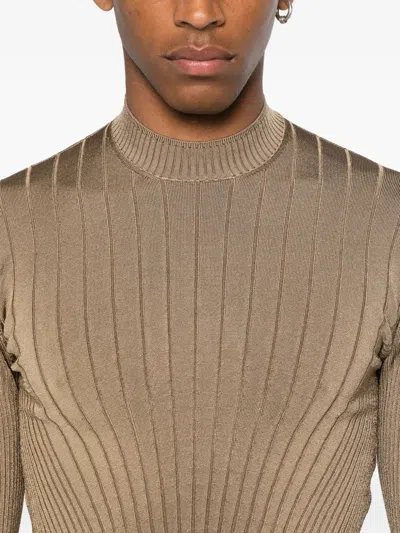Mugler Ribbed High-neck Jumper In Brown