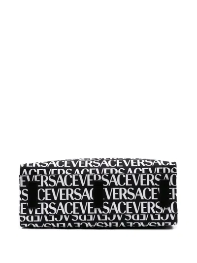 Pre-owned Versace 2021-2025 Canvas Logo Print Tote Bag In Black