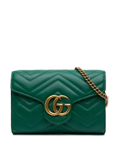 Pre-owned Gucci 2016-2025 Gg Marmont Matelasse Leather Wallet On Chain Crossbody Bag In Green