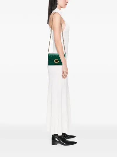 Pre-owned Gucci 2016-2025 Gg Marmont Matelasse Leather Wallet On Chain Crossbody Bag In Green