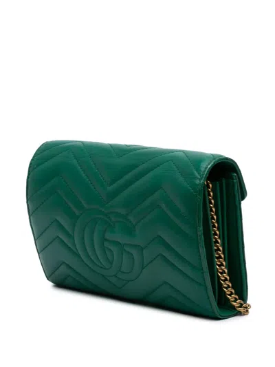 Pre-owned Gucci 2016-2025 Gg Marmont Matelasse Leather Wallet On Chain Crossbody Bag In Green