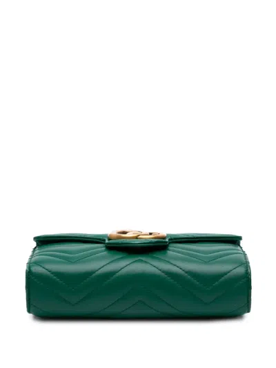 Pre-owned Gucci 2016-2025 Gg Marmont Matelasse Leather Wallet On Chain Crossbody Bag In Green