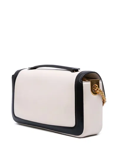 Pre-owned Fendi 2010-2025 Bicolor Leather Chain Midi Baguette Shoulder Bag In Black