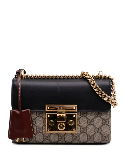 Pre-owned Gucci 2016-2025 Small Gg Supreme Padlock Crossbody Bag In Brown