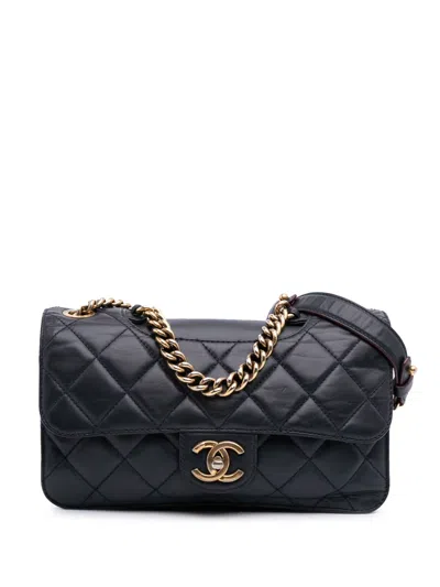 Pre-owned Chanel 2012 Medium Quilted Glazed Calfskin Perfect Edge Flap Satchel In Blue