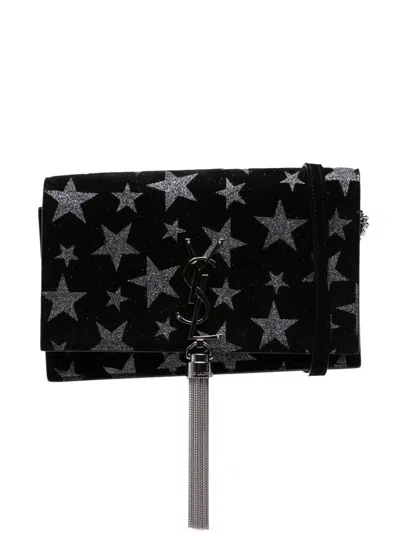 Pre-owned Saint Laurent 2016 Suede Monogram Star Kate Tassel Wallet On Chain Crossbody Bag