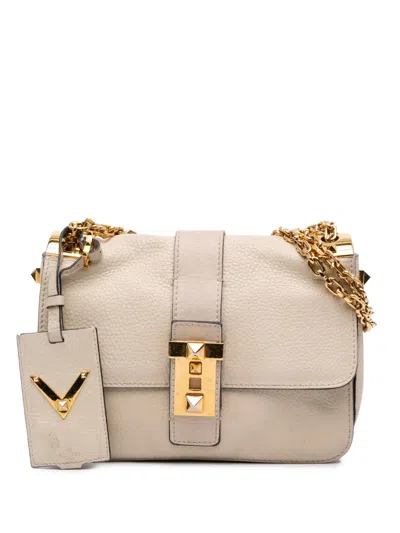 Pre-owned Valentino Garavani 2000-2017 Calfskin B Rockstud Chain Shoulder Bag In Brown