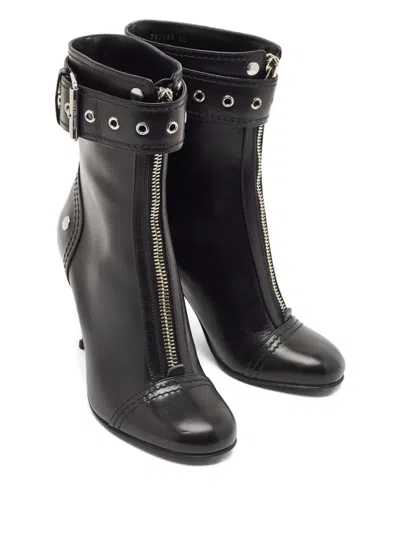Pre-owned Alexander Mcqueen Zipped Buckled Boots In Black