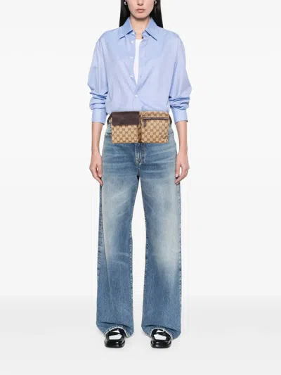 Pre-owned Gucci 2000-2015 Gg Canvas Double Pocket Belt Bag In Brown