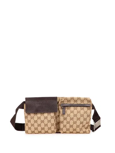 Pre-owned Gucci 2000-2015 Gg Canvas Double Pocket Belt Bag In Brown