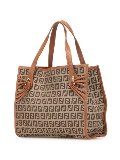 Pre-owned Fendi 2000-2010 Zucchino Canvas Handbag In Brown