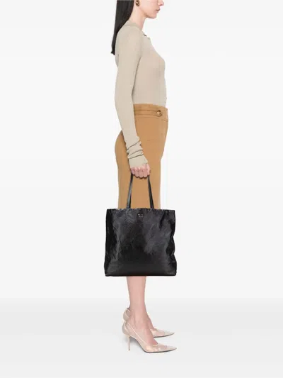 Pre-owned Prada 2013-2025 Nappa Antique Reversible Shopper Tote Bag In Black