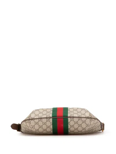 Pre-owned Gucci 2016-2025 Small Gg Supreme Web Ophidia Half Moon Crossbody Bag In Brown