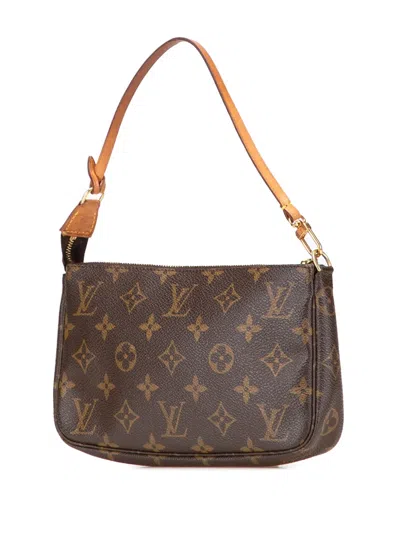 Pre-owned Louis Vuitton 2001 Monogram Pochette Accessoires Shoulder Bag In Brown