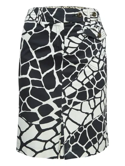 Pre-owned Roberto Cavalli Vintage Printed Midi Skirt In Black