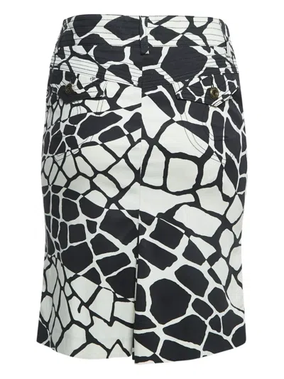 Pre-owned Roberto Cavalli Vintage Printed Midi Skirt In Black