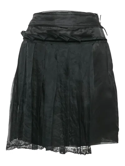 Pre-owned Dolce & Gabbana Pleated Lace-trim Skirt In Black