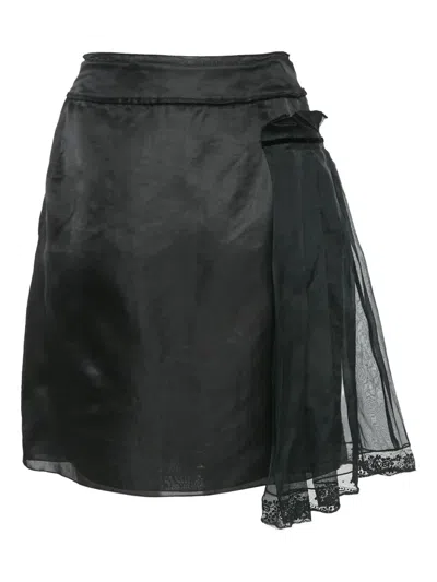 Pre-owned Dolce & Gabbana Pleated Lace-trim Skirt In Black