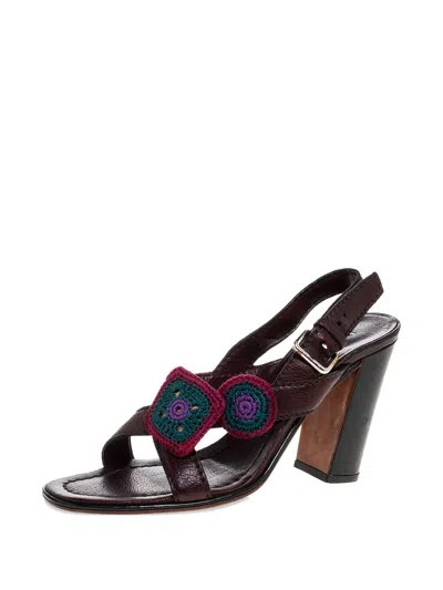 Pre-owned Prada 95mm Crochet-detail Buckle-slingback Sandals In Brown