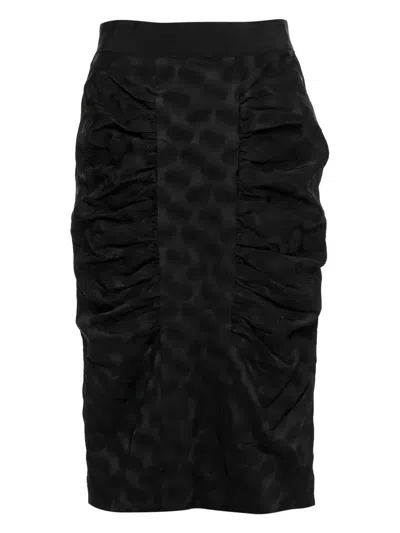 Pre-owned Dolce & Gabbana Draped Patterned Midi Skirt In Black
