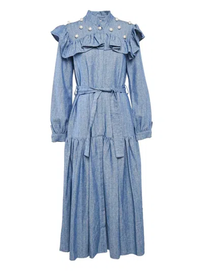 Pre-owned Poca & Poca Pearl-embellished Ruffled Maxi Dress