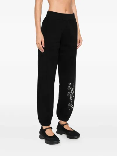 Karl Lagerfeld Floral-embroidered Sweatpants In Black