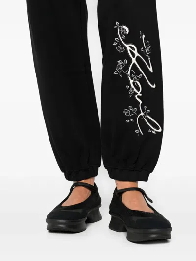 Karl Lagerfeld Floral-embroidered Sweatpants In Black