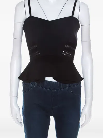 Pre-owned Simkhai Peplum Lace-trim Top In Black