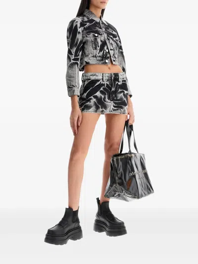 Alexander Wang Acid-wash Denim Mini Skirt In Black