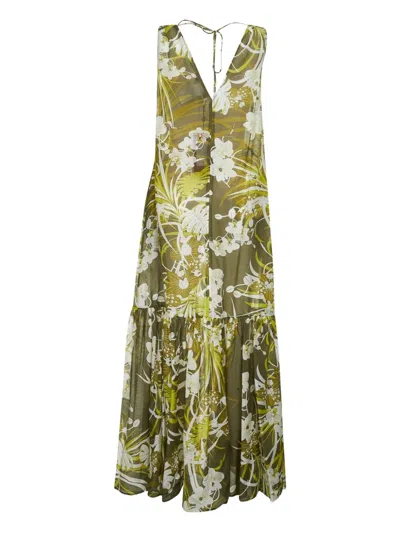 Max Mara Floral-print Tiered Maxi Dress In Green