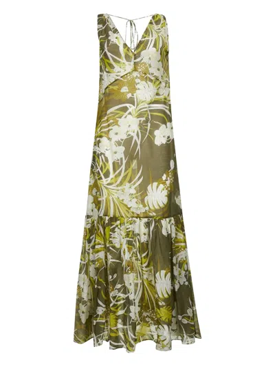 Max Mara Floral-print Tiered Maxi Dress In Green