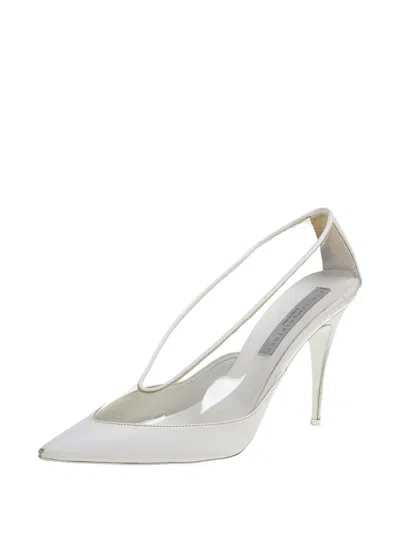 Pre-owned Stella Mccartney 110mm Leather-panel Pumps In White