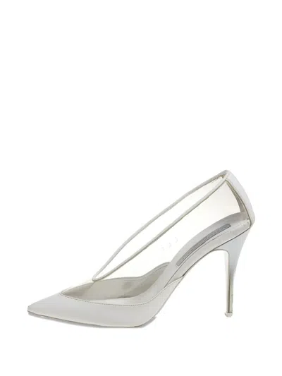 Pre-owned Stella Mccartney 110mm Leather-panel Pumps In White